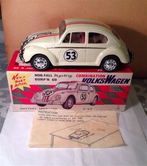 Vintage Herbie The Love Bug Tin Volkswagen Bump N Go Car By Taiyo Japan