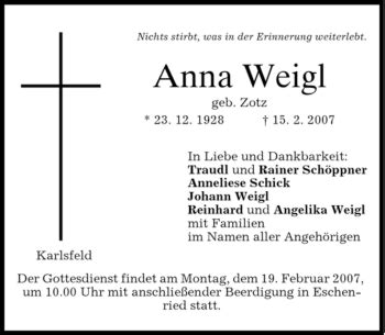 Traueranzeigen Von Anna Weigl Trauer Merkur De