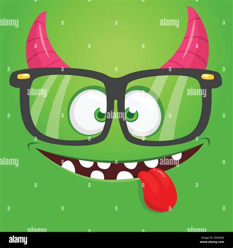 Funny Cartoon Nerd Monster Face Wearing Eyeglasses Illustration Of