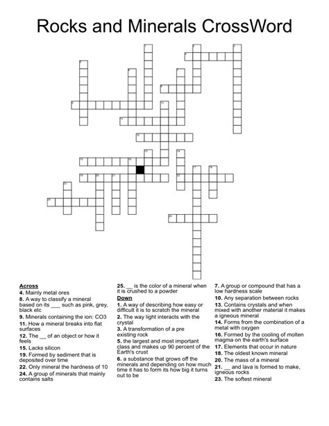 Rocks And Minerals Crossword Puzzle WordMint