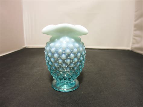 Fenton Art Glass Blue Opalescent Hobnail Vase