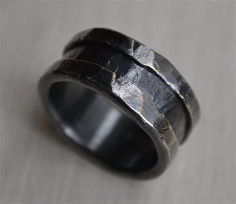 Mens Wedding Band Rustic Fine And Sterling Silver Ring Handmade