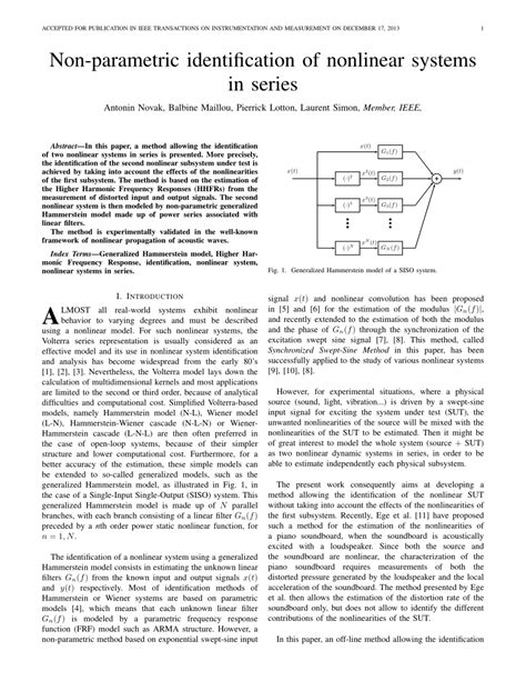 Pdf Nonparametric Identification Of Nonlinear Systems In Series