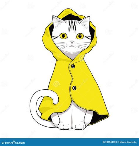 White Cat in Yellow Raincoat Stock Vector - Illustration of vector ...