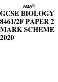 Aqa F Gcse Biology Paper Mark Scheme Exams Biology Docsity