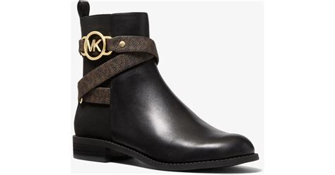 Michael Kors Rory Logo And Leather Ankle Boot In Black Lyst Australia