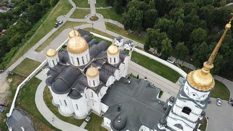 Aerial View Of Architectural Ensemble Of Dormition Cathedral In Russian