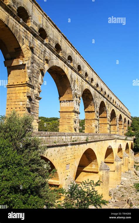 Aqueduct Pont du Gard in southern France. It is the highest of all ...