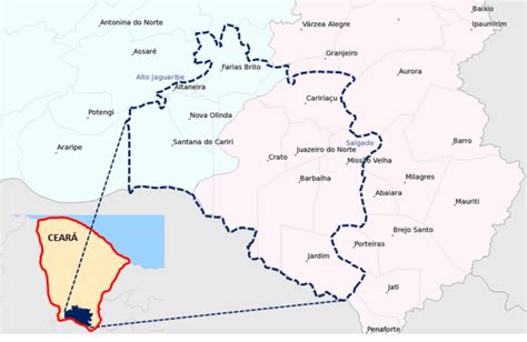 Mapa destacando os dez municípios selecionados os quais estão situados