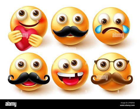 Emoji smileys vector character set. Smiley 3d emoticon in happy and crying emotion with elements ...