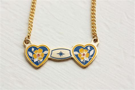 Heart Necklace, Blue Heart Necklace, Flower Necklace - Etsy