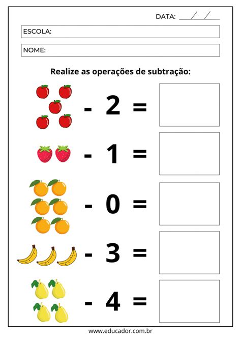 Atividade De Subtração 1º Ano EDUBRAINAZ Garanta a segurança dos