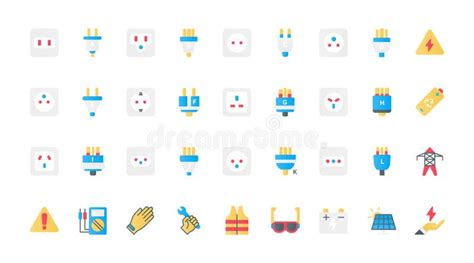 Electric Power Socket Types Flat Icons Set Outlets Of Different