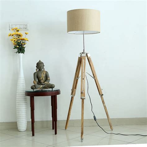 Designer Marine Natural Finish Wooden Tripod Floor Lamp By Nauticalmart