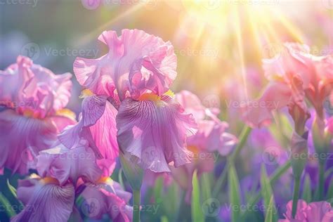 AI generated Beautiful iris flowers in the garden. Beautiful summer