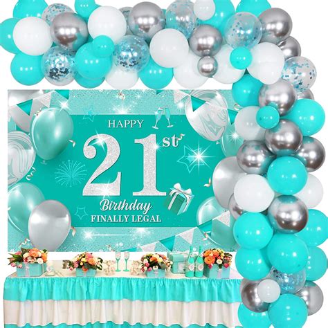 Teal Blue 21st Birthday Decorations Turquoise Blue Party Supplies Kit