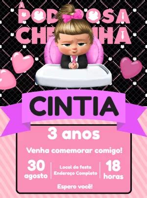 Convite aniversário A Poderosa Chefinha Edite grátis nosso editor