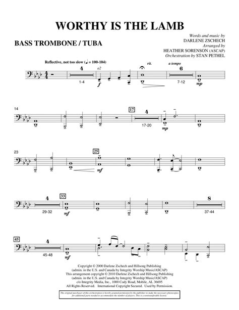 Worthy Is The Lamb Bass Trombone Tuba By Darlene Zschech Choir