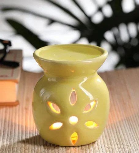 Round Yellow Ceramic Aroma Oil Diffuser With Tealight Candle And Aroma