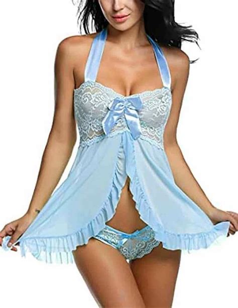 Buy Zxs Style Women Blue Lace Babydoll Lingerie Set Online At Best