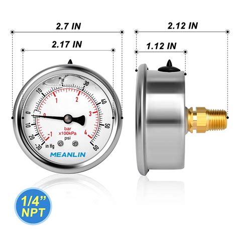 GetUSCart MEANLIN MEASURE 30 60Psi Stainless Steel 1 4 NPT 2 5 FACE