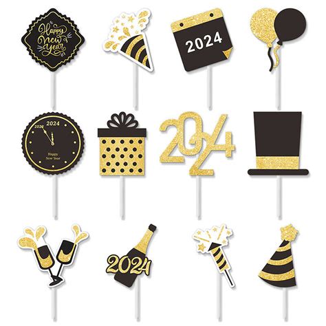 Pcs Cupcake Toppers Glitter Happy New Year Cupcake Toppers Party