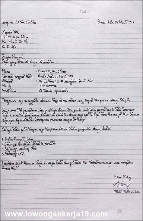 Contoh Penulisan Surat Lamaran Kerja Di Kertas Folio Surat Lamaran