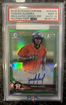 Yordan Alvarez 2018 Bowman Chrome Auto Green Refractor 99 PSA 9 10