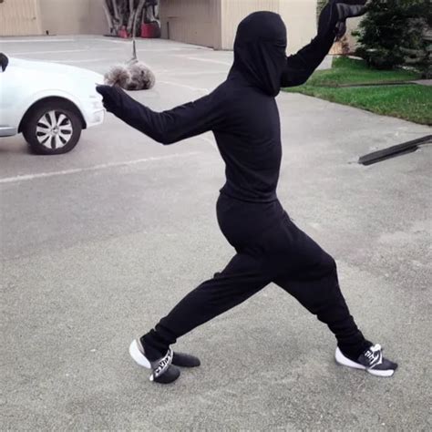 A Ninja Struggling To Maneuver In Sweatpants Funny Stable Diffusion