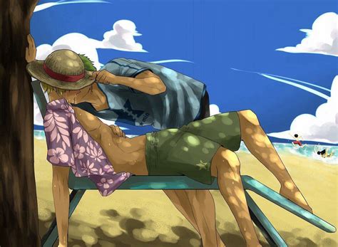 Zosan Zoro Sanji Beach Kiss Casais Românticos De Anime One Piece Anime Personagens De Anime