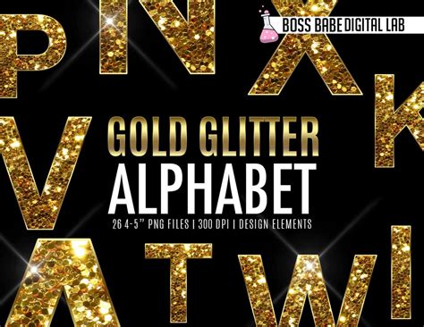 Gold Glitter Alphabet Clipart, Gold Glitter Alphabet Design Elements ...