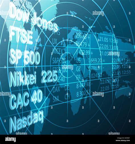 Illustration with stock market share list and data against world map as ...