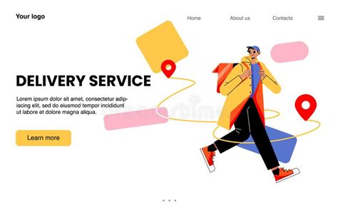 Delivery Service Banner With Courier With Backpack Stock Vector