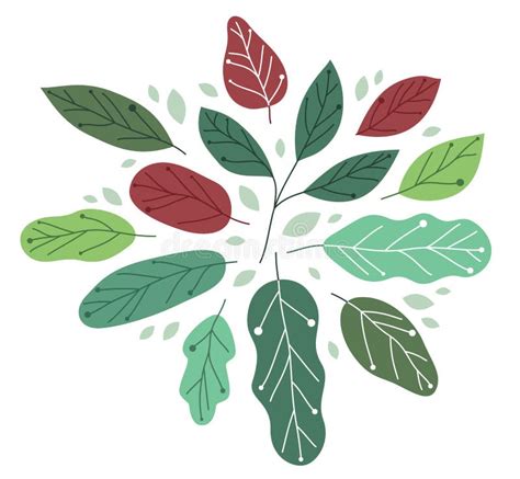 Beautiful Fresh Green Leaves Flat Style Vector Illustration Isolated On