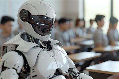 Future Classroom Humanoid Robot Teaching Students Premium AI