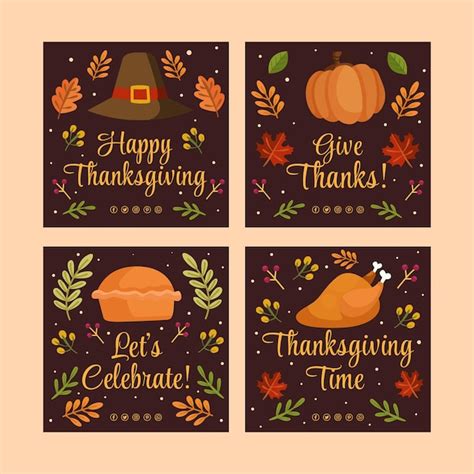 Handgezeichnete Flache Thanksgiving Instagram Posts Sammlung