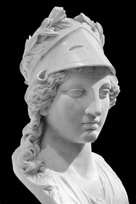 Greek Ancient Statue of Goddess Athena. Woman Marble Head in Helmet Sculpture Stock Photo ...