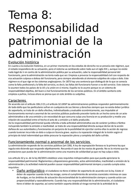 Tema 8 Responsabilidad Patrimonial De La Administracion Tema 8