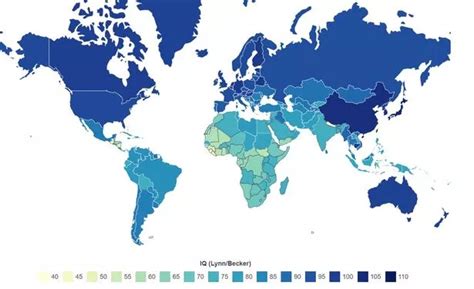 map shows  worlds  intelligent nations based  iq scores