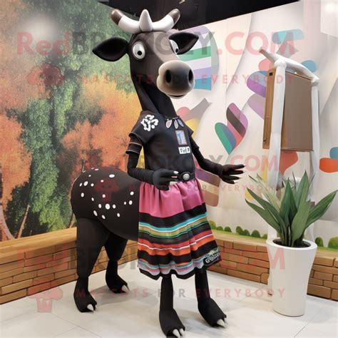 Black Okapi mascot costume character dressed with a Midi Dress and ...