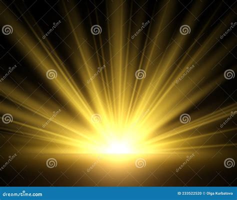 Golden Glow Of Sun Rays Yellow Light Isolated On Black Background