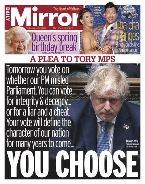 Daily Mirror Front Page Th Of April Tomorrow S Papers Today