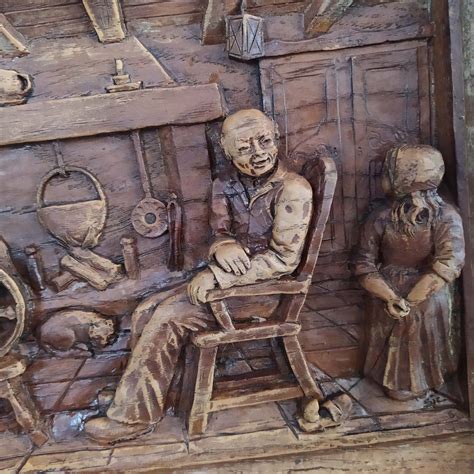 Tableau en bois sculpté La Brocante du 2