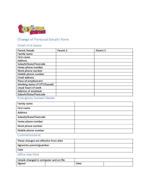 Fillable Online Change Of Personal Details Form Toyboxearlylearning