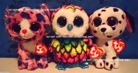 2015 Claires Exclusive Ty Beanie Boos Set Reagan Leopard Aria Owl