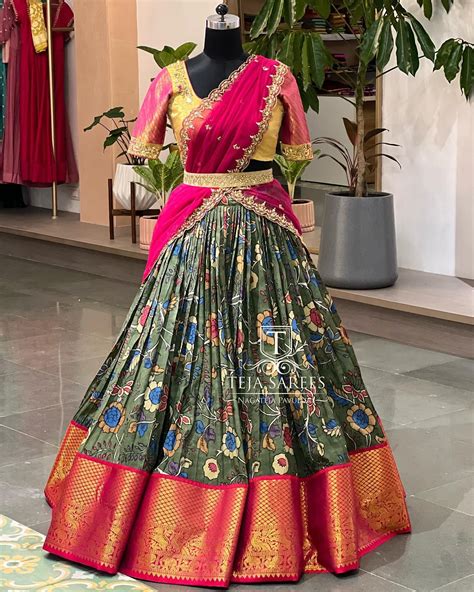 Gorgeous Kalamkari Print Kanchi Pattu Border Lehenga And Blouse With