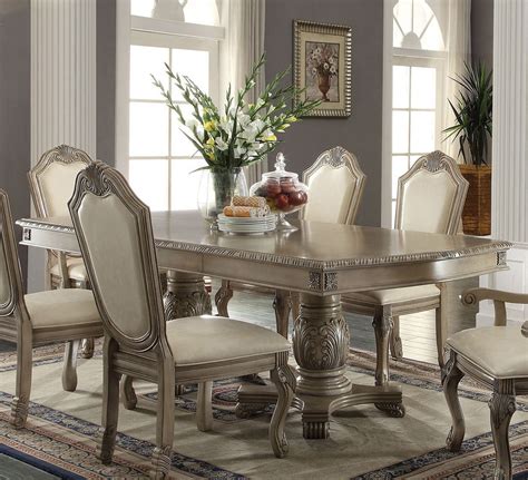 Acme Chateau De Ville Antique White 7 Pc Pedestal Dining Table Set