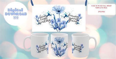 Blue Floral Mug Template Floral Pattern Digital Mug Cup Etsy