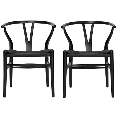 Tomile 2 Piece Mid Century Dining Chair Set Rattan Armchair Ash Wood