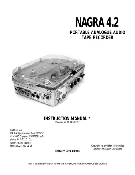 Nagra Portable Analogue Audio Tape Recorder Instruction Manual